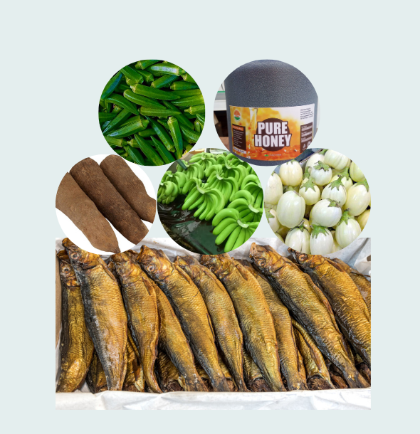 Image of yam, fish and other products